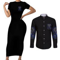 Skull Butterfly Demon - Zero Fck Given Couples Matching Short Sleeve Bodycon Dress and Long Sleeve Button Shirt - Wonder Print Shop