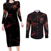 I'm Never Alone Skull Demon Couples Matching Long Sleeve Bodycon Dress and Long Sleeve Button Shirt - Wonder Print Shop