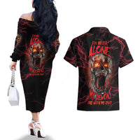 I'm Never Alone Skull Demon Couples Matching Off The Shoulder Long Sleeve Dress and Hawaiian Shirt - Wonder Print Shop