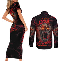 I'm Never Alone Skull Demon Couples Matching Short Sleeve Bodycon Dress and Long Sleeve Button Shirt - Wonder Print Shop
