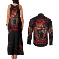 I'm Never Alone Skull Demon Couples Matching Tank Maxi Dress and Long Sleeve Button Shirt - Wonder Print Shop