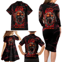 I'm Never Alone Skull Demon Family Matching Long Sleeve Bodycon Dress and Hawaiian Shirt - Wonder Print Shop