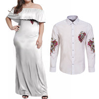 You Inspire My Inner Serial K Skull Rose Couples Matching Off Shoulder Maxi Dress and Long Sleeve Button Shirt - Wonder Print Shop