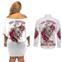 You Inspire My Inner Serial K Skull Rose Couples Matching Off Shoulder Short Dress and Long Sleeve Button Shirt - Wonder Print Shop