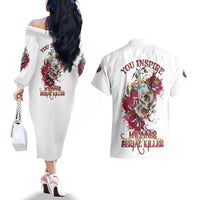 You Inspire My Inner Serial K Skull Rose Couples Matching Off The Shoulder Long Sleeve Dress and Hawaiian Shirt - Wonder Print Shop
