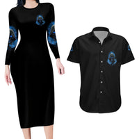 When I Was Born Reaper Fire Blue Couples Matching Long Sleeve Bodycon Dress and Hawaiian Shirt - Wonder Print Shop