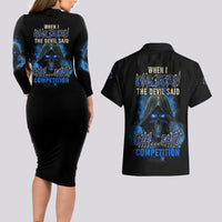 When I Was Born Reaper Fire Blue Couples Matching Long Sleeve Bodycon Dress and Hawaiian Shirt - Wonder Print Shop