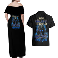 When I Was Born Reaper Fire Blue Couples Matching Off Shoulder Maxi Dress and Hawaiian Shirt - Wonder Print Shop