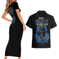 When I Was Born Reaper Fire Blue Couples Matching Short Sleeve Bodycon Dress and Hawaiian Shirt - Wonder Print Shop