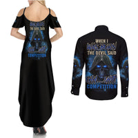 When I Was Born Reaper Fire Blue Couples Matching Summer Maxi Dress and Long Sleeve Button Shirt - Wonder Print Shop