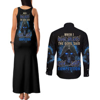 When I Was Born Reaper Fire Blue Couples Matching Tank Maxi Dress and Long Sleeve Button Shirt - Wonder Print Shop