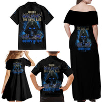 When I Was Born Reaper Fire Blue Family Matching Off Shoulder Maxi Dress and Hawaiian Shirt - Wonder Print Shop