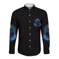 When I Was Born Reaper Fire Blue Long Sleeve Button Shirt - Wonder Print Shop