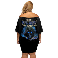 When I Was Born Reaper Fire Blue Off Shoulder Short Dress - Wonder Print Shop