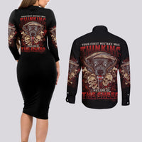 Your First Mistake Was Thingking Couples Matching Long Sleeve Bodycon Dress and Long Sleeve Button Shirt - Wonder Print Shop
