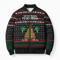 Vegan Christmas Bomber Puffer Jacket with Tis the Season to Go Vegan Quote and Vegetable Tree - Wonder Print Shop