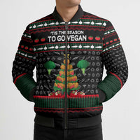 Vegan Christmas Bomber Puffer Jacket with Tis the Season to Go Vegan Quote and Vegetable Tree - Wonder Print Shop