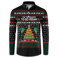 Vegan Christmas Button Sweatshirt with Tis the Season to Go Vegan Quote and Vegetable Tree - Wonder Print Shop
