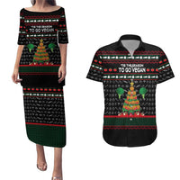 Vegan Christmas Couples Matching Puletasi and Hawaiian Shirt with Tis the Season to Go Vegan Quote and Vegetable Tree - Wonder Print Shop