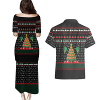 Vegan Christmas Couples Matching Puletasi and Hawaiian Shirt with Tis the Season to Go Vegan Quote and Vegetable Tree - Wonder Print Shop