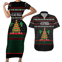 Vegan Christmas Couples Matching Short Sleeve Bodycon Dress and Hawaiian Shirt with Tis the Season to Go Vegan Quote and Vegetable Tree - Wonder Print Shop