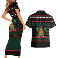 Vegan Christmas Couples Matching Short Sleeve Bodycon Dress and Hawaiian Shirt with Tis the Season to Go Vegan Quote and Vegetable Tree - Wonder Print Shop