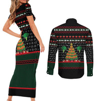 Vegan Christmas Couples Matching Short Sleeve Bodycon Dress and Long Sleeve Button Shirt with Tis the Season to Go Vegan Quote and Vegetable Tree - Wonder Print Shop