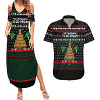 Vegan Christmas Couples Matching Summer Maxi Dress and Hawaiian Shirt with Tis the Season to Go Vegan Quote and Vegetable Tree - Wonder Print Shop