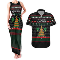 Vegan Christmas Couples Matching Tank Maxi Dress and Hawaiian Shirt with Tis the Season to Go Vegan Quote and Vegetable Tree - Wonder Print Shop