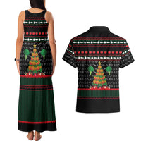 Vegan Christmas Couples Matching Tank Maxi Dress and Hawaiian Shirt with Tis the Season to Go Vegan Quote and Vegetable Tree - Wonder Print Shop