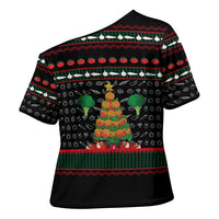 Vegan Christmas Cross Shoulder Shirt with Tis the Season to Go Vegan Quote and Vegetable Tree - Wonder Print Shop