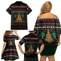 Vegan Christmas Family Matching Off Shoulder Short Dress and Hawaiian Shirt with Tis the Season to Go Vegan Quote and Vegetable Tree - Wonder Print Shop