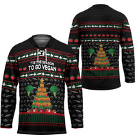 Vegan Christmas Hockey Jersey with Tis the Season to Go Vegan Quote and Vegetable Tree - Wonder Print Shop
