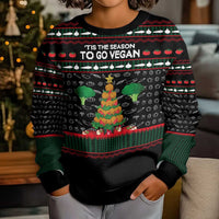Vegan Christmas Kid Ugly Christmas Sweater with Tis the Season to Go Vegan Quote and Vegetable Tree - Wonder Print Shop