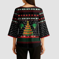 Vegan Christmas Kimono Sleeve Blouse with Tis the Season to Go Vegan Quote and Vegetable Tree - Wonder Print Shop