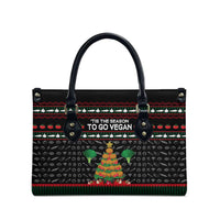 Vegan Christmas Leather Bag with Tis the Season to Go Vegan Quote and Vegetable Tree - Wonder Print Shop