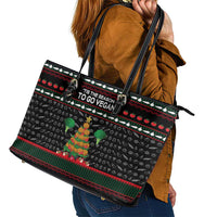 Vegan Christmas Leather Tote Bag with Tis the Season to Go Vegan Quote and Vegetable Tree - Wonder Print Shop