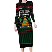 Vegan Christmas Long Sleeve Bodycon Dress with Tis the Season to Go Vegan Quote and Vegetable Tree - Wonder Print Shop