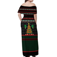 Vegan Christmas Off Shoulder Maxi Dress with Tis the Season to Go Vegan Quote and Vegetable Tree - Wonder Print Shop