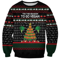 Vegan Christmas Sweatshirt with Tis the Season to Go Vegan Quote and Vegetable Tree - Wonder Print Shop
