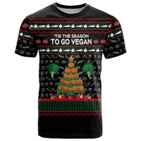 Vegan Christmas T Shirt with Tis the Season to Go Vegan Quote and Vegetable Tree - Wonder Print Shop