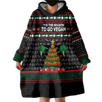 Vegan Christmas Wearable Blanket Hoodie with Tis the Season to Go Vegan Quote and Vegetable Tree - Wonder Print Shop