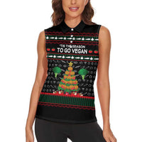 Vegan Christmas Women Sleeveless Polo Shirt with Tis the Season to Go Vegan Quote and Vegetable Tree - Wonder Print Shop