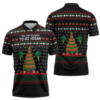 Vegan Christmas Zipper Polo Shirt with Tis the Season to Go Vegan Quote and Vegetable Tree - Wonder Print Shop