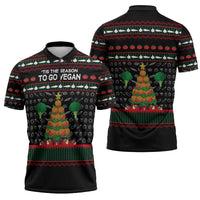 Vegan Christmas Zipper Polo Shirt with Tis the Season to Go Vegan Quote and Vegetable Tree - Wonder Print Shop