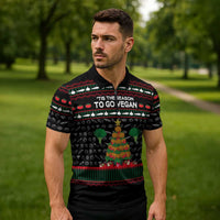 Vegan Christmas Zipper Polo Shirt with Tis the Season to Go Vegan Quote and Vegetable Tree - Wonder Print Shop