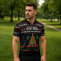 Vegan Christmas Zipper Polo Shirt with Tis the Season to Go Vegan Quote and Vegetable Tree - Wonder Print Shop