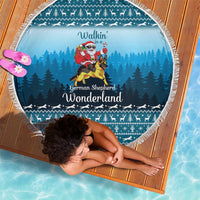 German Shepherd Christmas Beach Blanket with Walking in a Wonderland Quote and Santa Forest - Wonder Print Shop