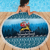 German Shepherd Christmas Beach Blanket with Walking in a Wonderland Quote and Santa Forest - Wonder Print Shop
