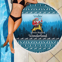 German Shepherd Christmas Beach Blanket with Walking in a Wonderland Quote and Santa Forest - Wonder Print Shop